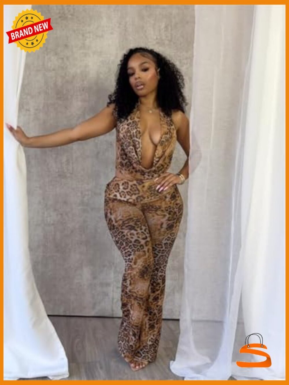 Sexy Mesh 2 Piece Pants Set - Halter Top & Flare Pants - Picture 3 of 7